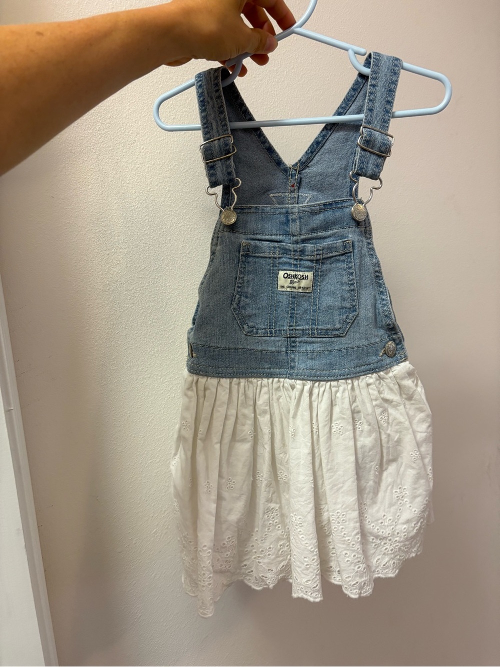 OshKosh B'gosh Light Blue Denim & White Eyelet Jumper Dress